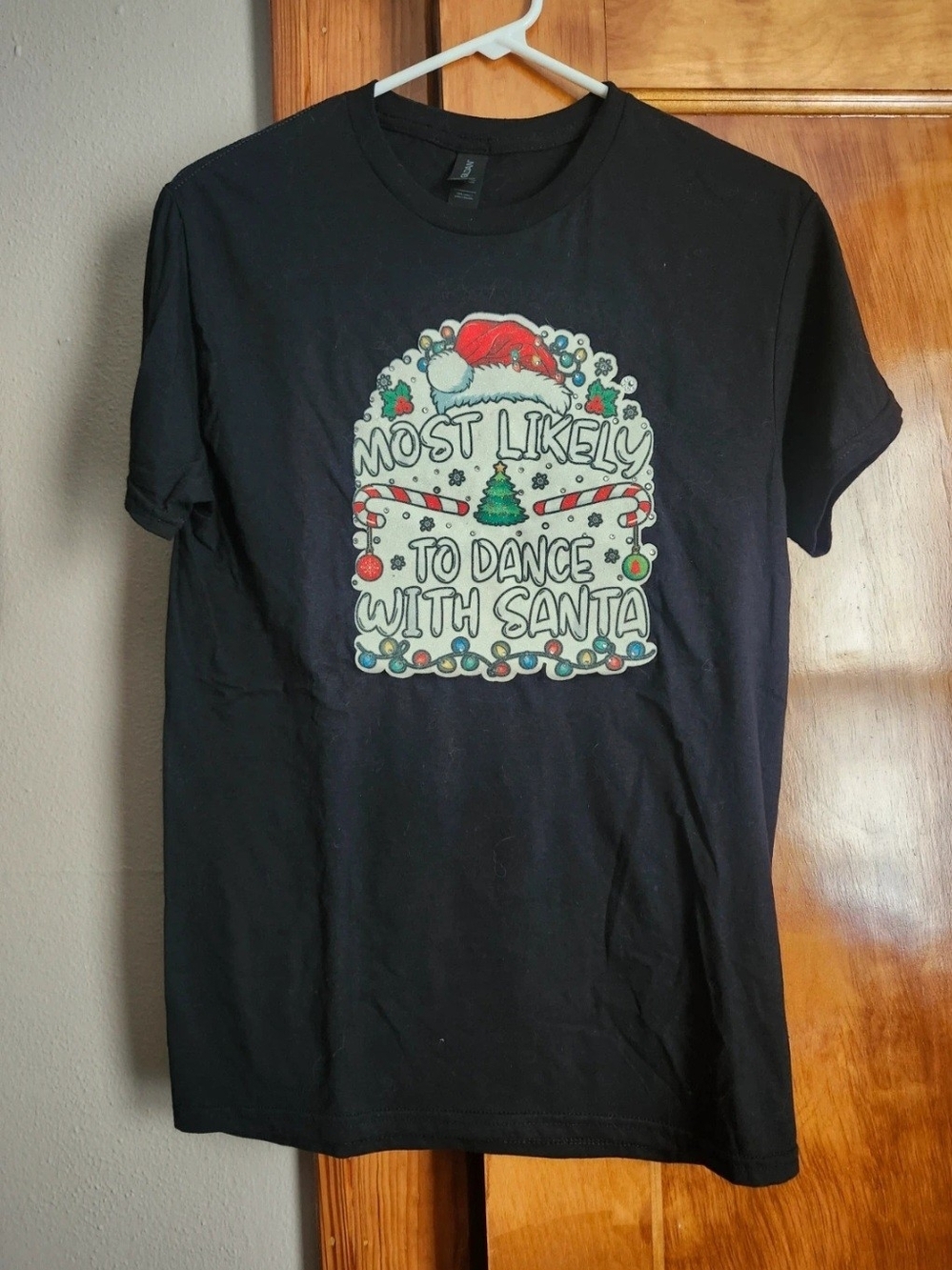 Gildan Black Tee with Holiday Santa Graphic